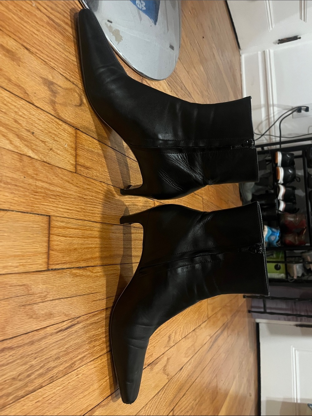 STAUD Wally Black Pointed Toe GOAT Leather Booties - Picture 2 of 13